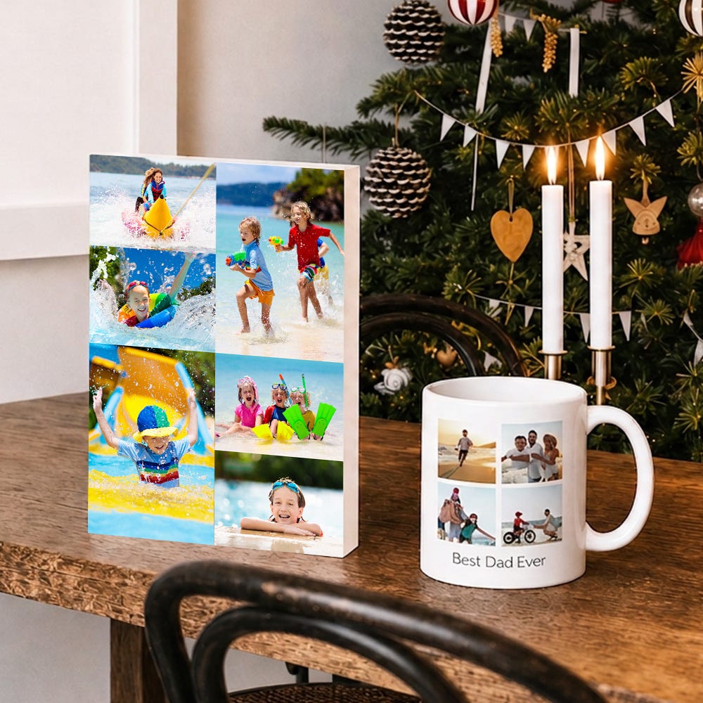 Display of Christmas gifts using photo collages