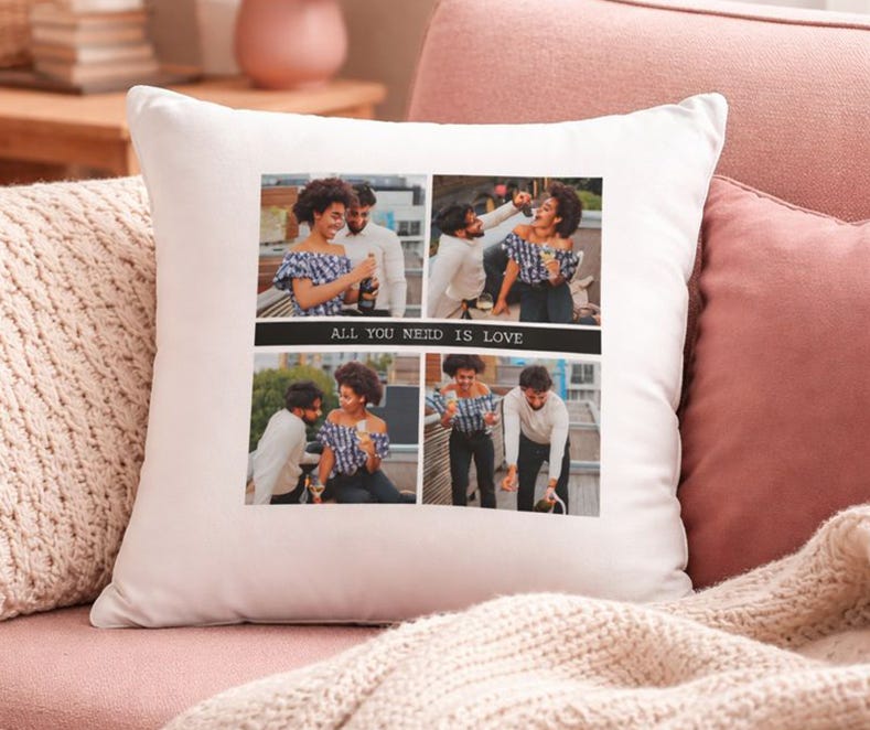 Four photos printed onto a Christmas cushion